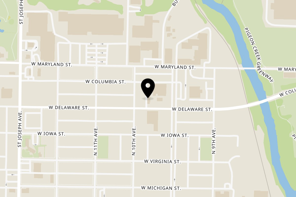 Map showing the location of Sam's Pizzeria on 2011 West Delaware St in Evansville